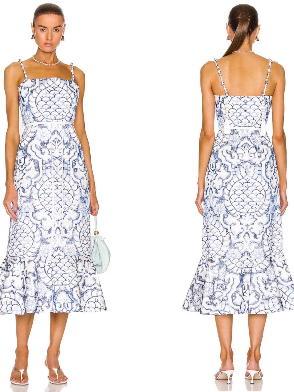 ALEXIS Nolana Floral Embroidered Blue and White Midi Dress Size Large